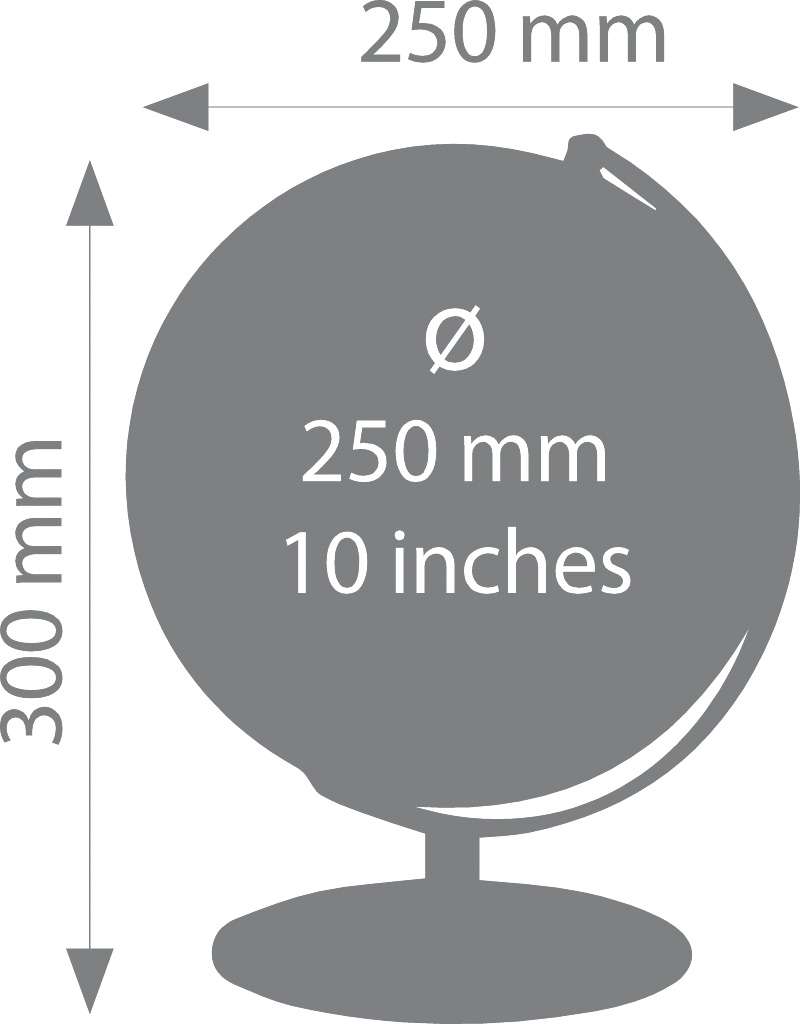 PLANET - Tischglobus 25cm, silbern/schwarz,matt