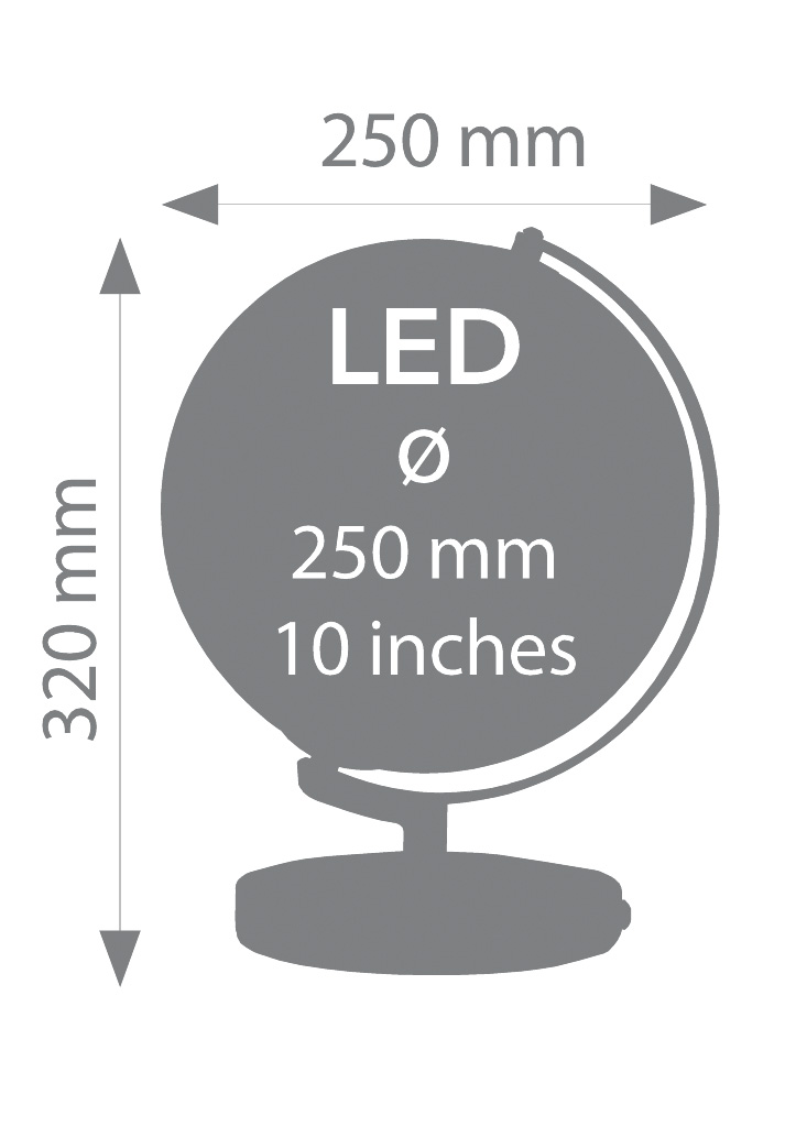 TERRA LIGHT - Leuchtglobus 25cm, schwarz/silbern