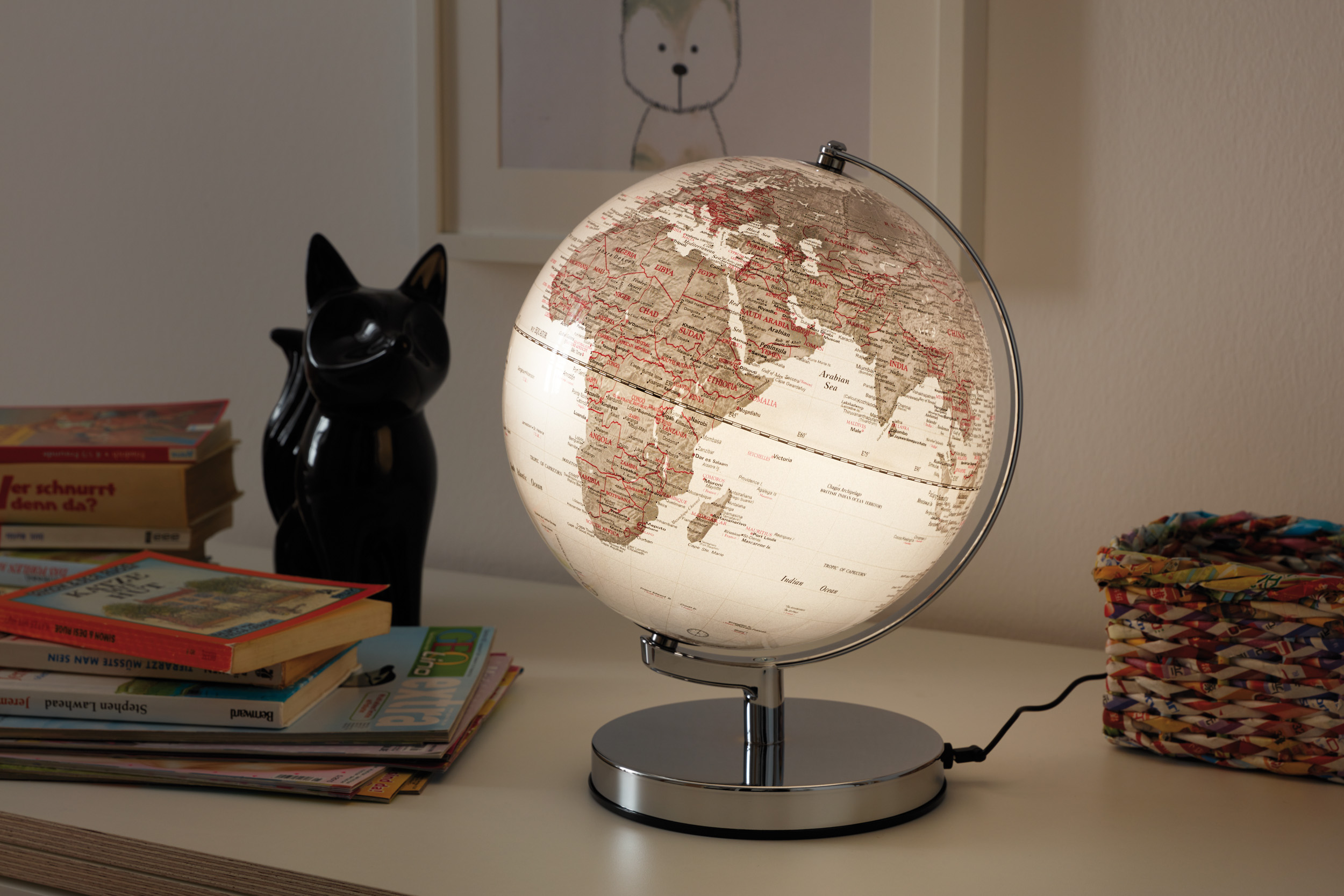 TERRA LIGHT - Leuchtglobus 25cm, silbern/silbern
